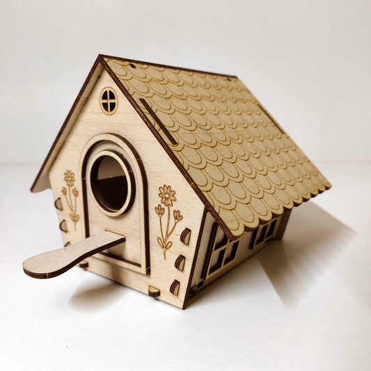 Intricate Laser-Cut Wooden Birdhouse | Decorative Bird Feeder & Home Decor