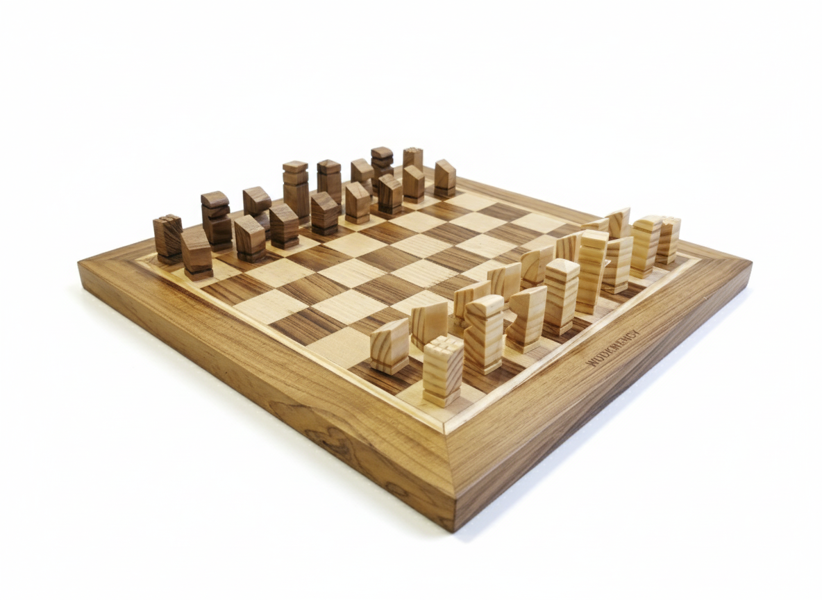 Handmade Birch Ply Wooden Chess Set - Modern & Unique Design