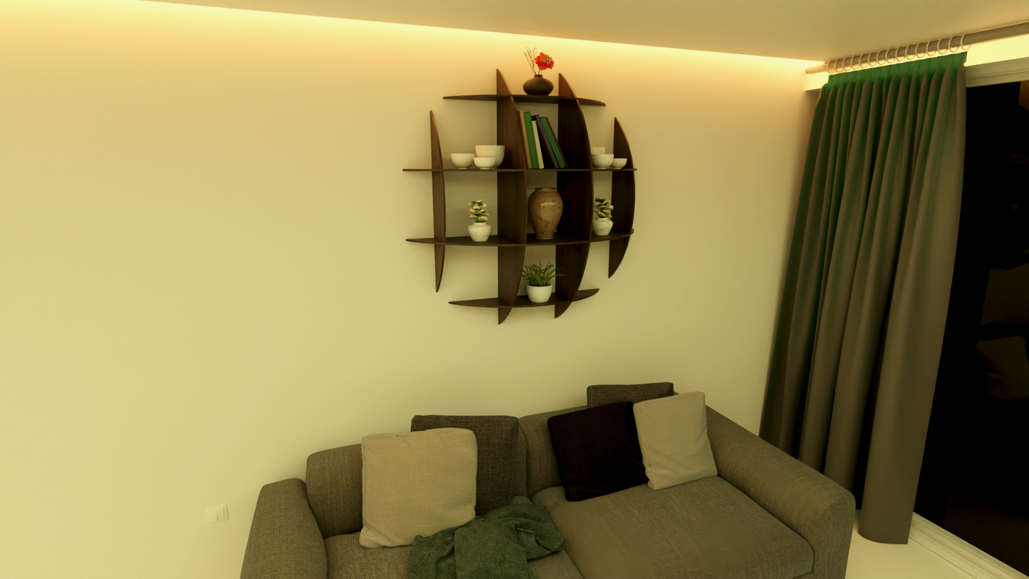 Optishelf 4x4 - Modern Curved Wall Shelf | Artistic Floating Display Unit | Unique Wooden Wall Decor
