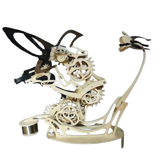Kinetic Wooden Bird Automaton | Mechanical Flying Bird Sculpture | Unique Moving Desk Toy
