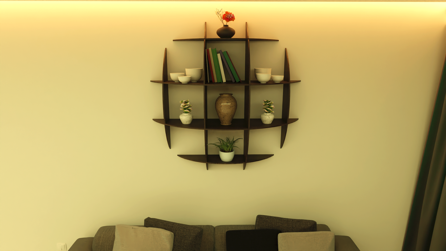 Optishelf 4x4 - Modern Curved Wall Shelf | Artistic Floating Display Unit | Unique Wooden Wall Decor