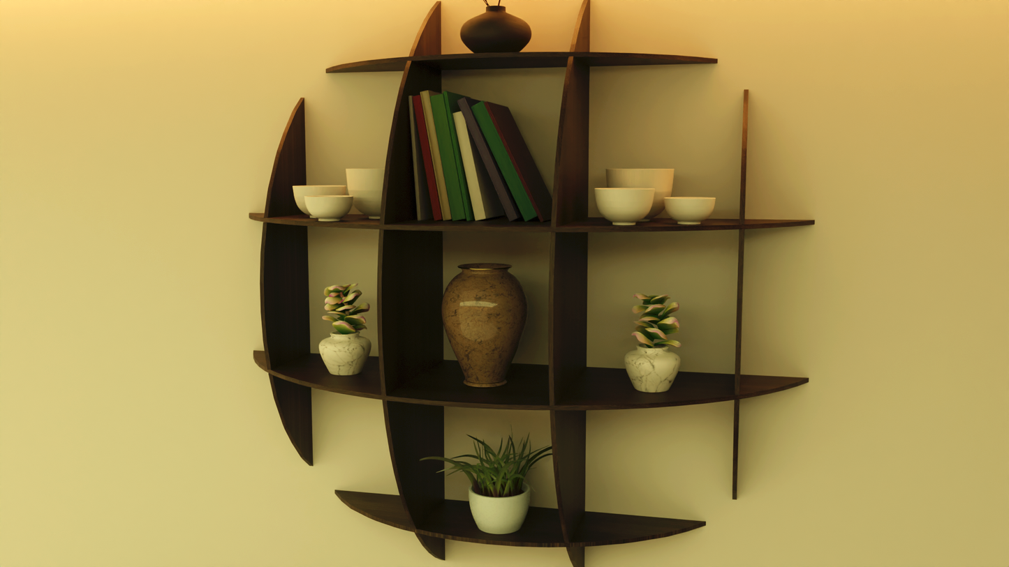 Optishelf 4x4 - Modern Curved Wall Shelf | Artistic Floating Display Unit | Unique Wooden Wall Decor