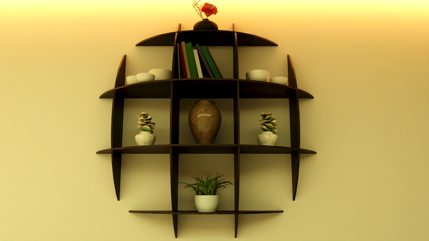 Optishelf 4x4 - Modern Curved Wall Shelf | Artistic Floating Display Unit | Unique Wooden Wall Decor