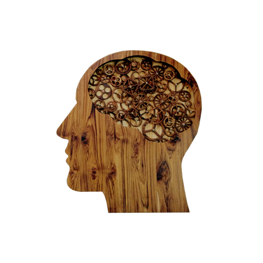 Kinetic Wooden Brain Wall Art | Motorized Gears & Mind Sculpture