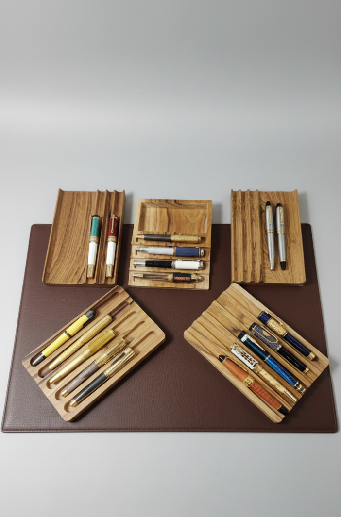 Personalized Teak Wood Pen Holder Tray | Custom Engraved & Resin-Filled Desk Organizer
