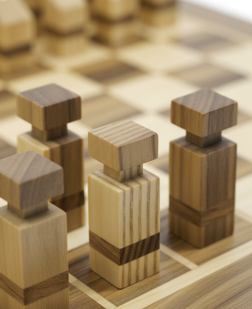 Handmade Birch Ply Wooden Chess Set - Modern & Unique Design