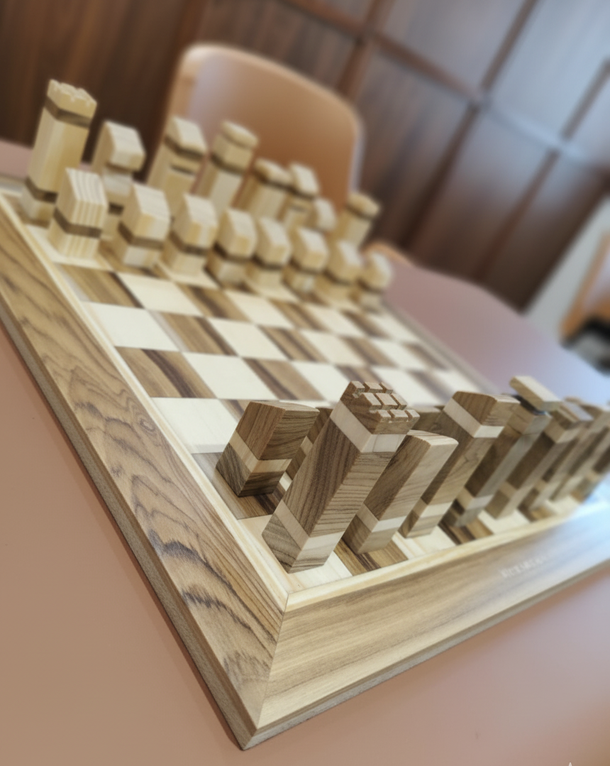 Handmade Birch Ply Wooden Chess Set - Modern & Unique Design