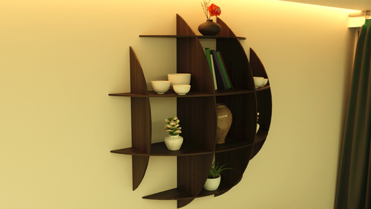 Optishelf 4x4 - Modern Curved Wall Shelf | Artistic Floating Display Unit | Unique Wooden Wall Decor