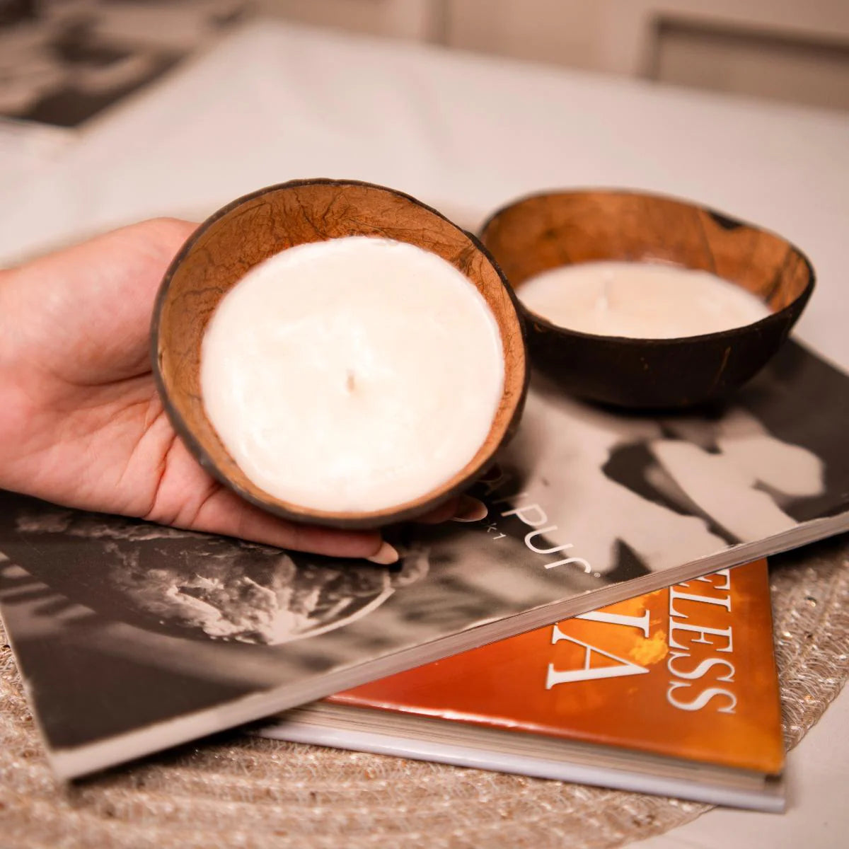 Scented coconut shell candles