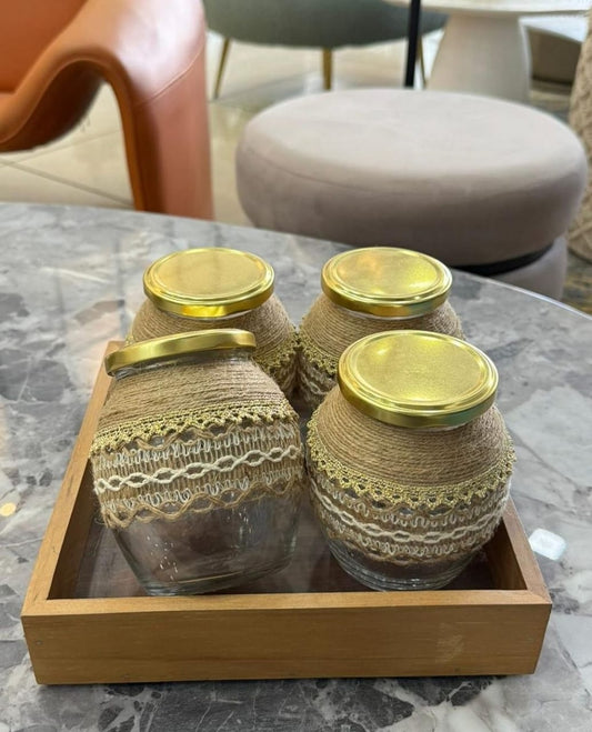 Golden Jars Set of 4 with Tray