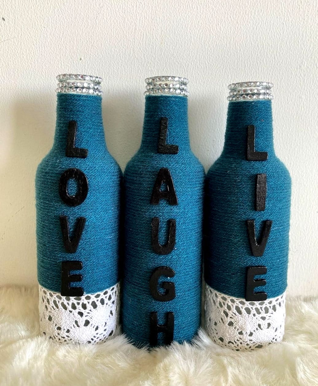 Set of 3 LIVE Blue decorative bottle