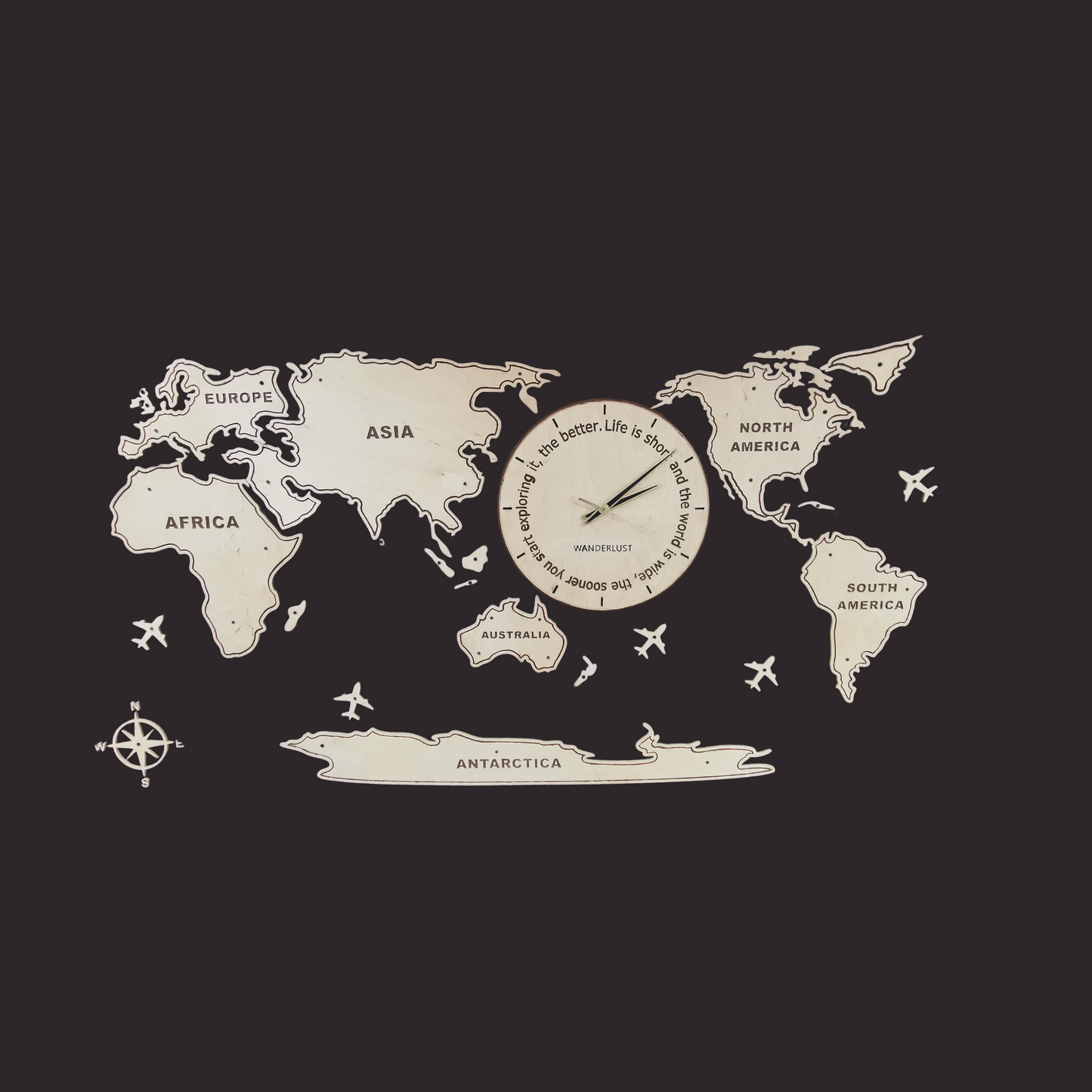 World Map Sculpture with clock | planes | Navigation