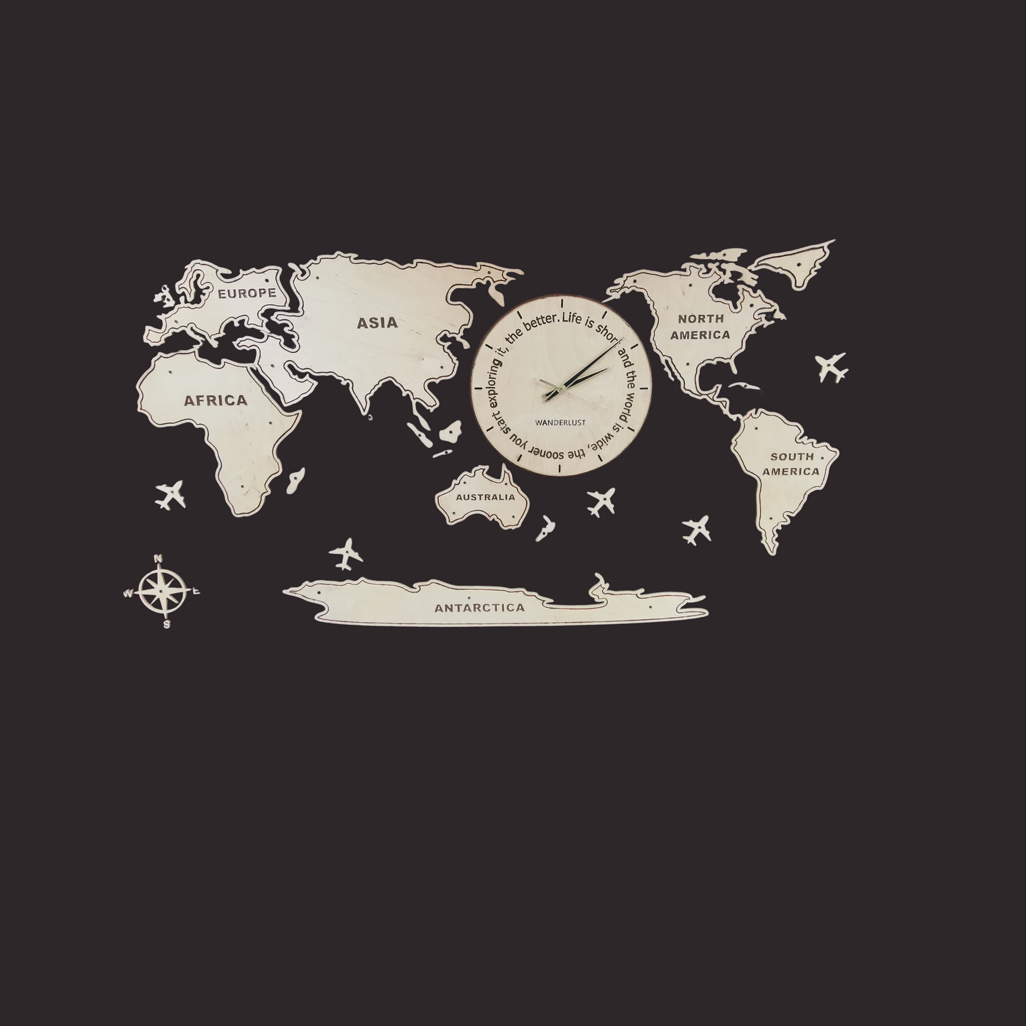 World Map Sculpture with clock | planes | Navigation