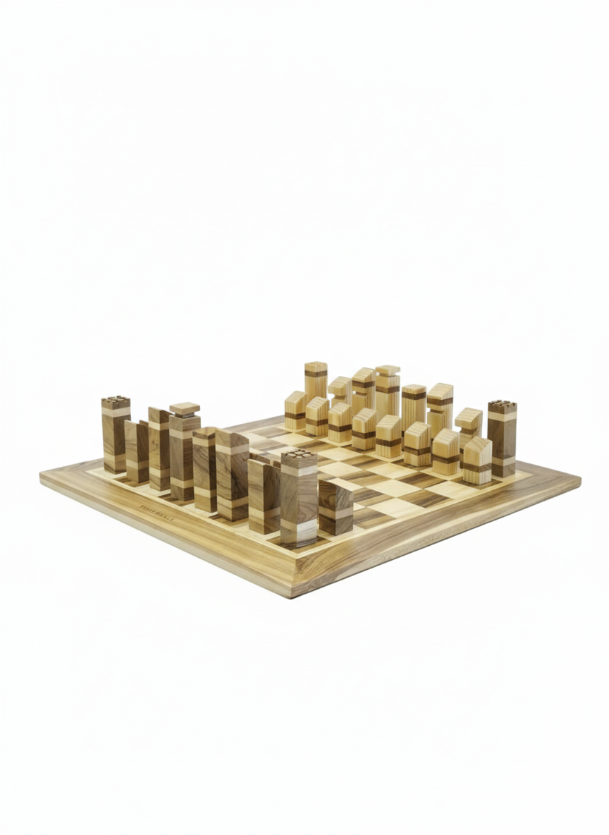 Handmade Birch Ply Wooden Chess Set - Modern & Unique Design