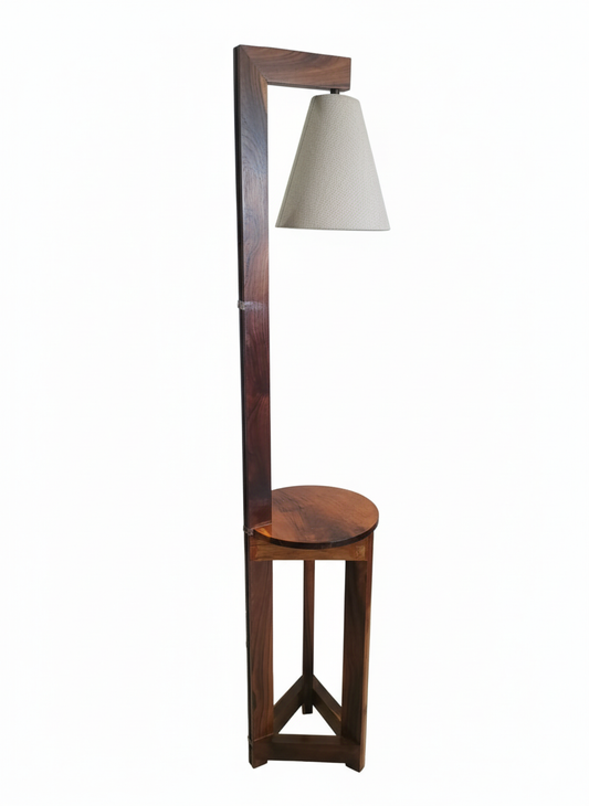 Premium Teak Wood Floor Lamp with Integrated Side Table