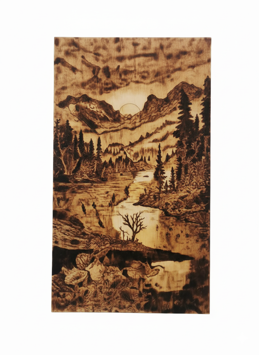 Handmade Pyrography Wood Burning Art | Rustic Nature Landscape Wall Decor